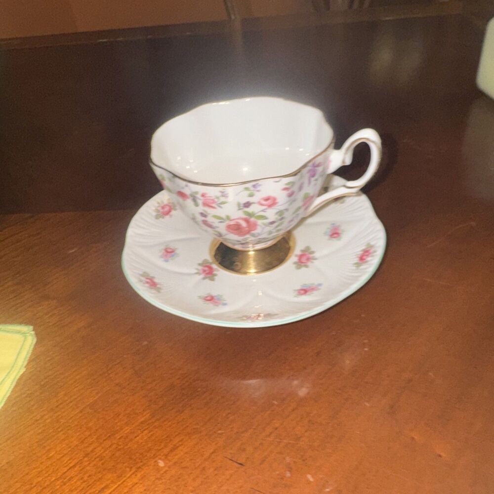 Salisbury Bone China Teacup & Saucer  Multicolor Floral England